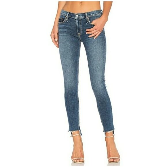 GRLFRND women's jeans 26 US 2 blue medium wash Candice skinny jeans raw hem - Picture 2 of 12